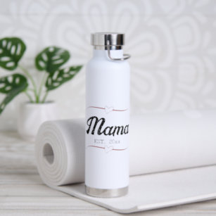 Mama personalised year custom text heart vintage water bottle