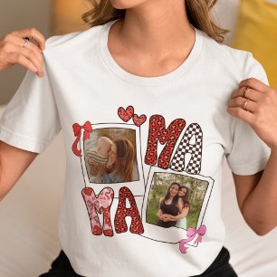 Mama Photo Collage Coquette Leopard Bow Shirt