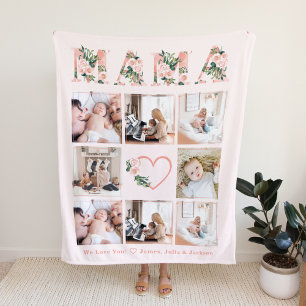 Mama Photo Floral Collage Custom Fleece Blanket