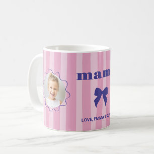 Mama   Pink Stripes with Photos and Coquette Bow Coffee Mug