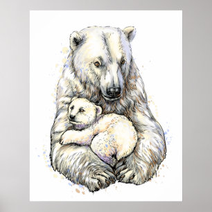 Mama Polar Bear And Cub Poster