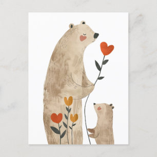 Mama Polar Bear& Cub Illustration Cute& Adorable Postcard