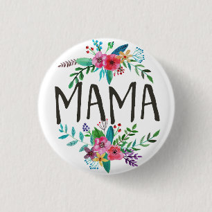 Mama, Pretty and cute boho floral botanical 3 Cm Round Badge