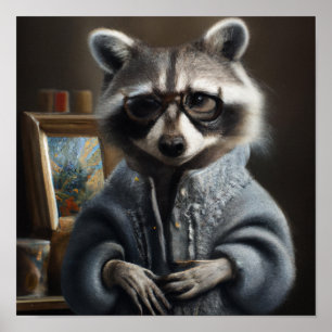 Mama Racoon wearing a tricot coat and glasses Poster