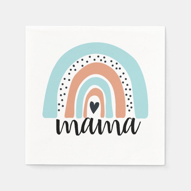 Mama Rainbow Blue Peach Napkin (Front)
