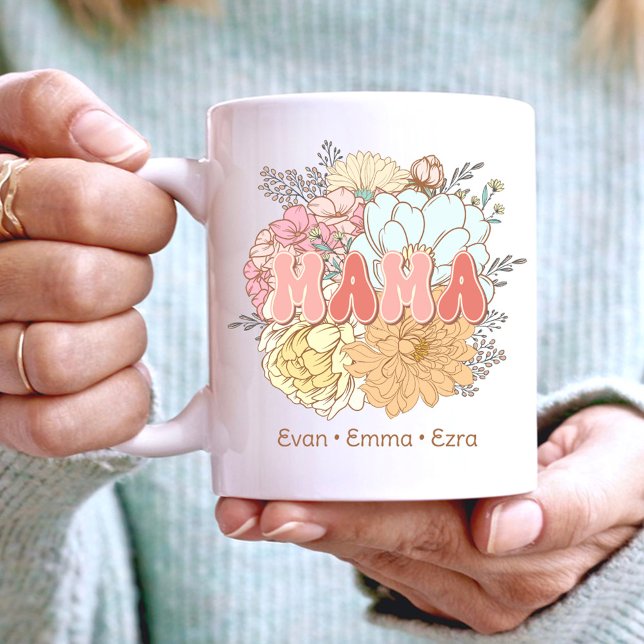 Mama, retro flowers, Mom, names of children Coffee Mug (Creator Uploaded)