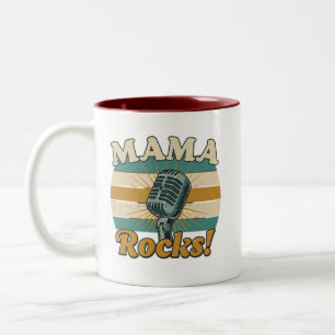 Mama Rocks Microphone Retro Mother's Day Two-Tone Coffee Mug