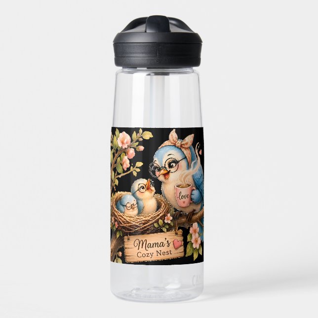 Mama’s Cosy Nest Black Water Bottle (Front)