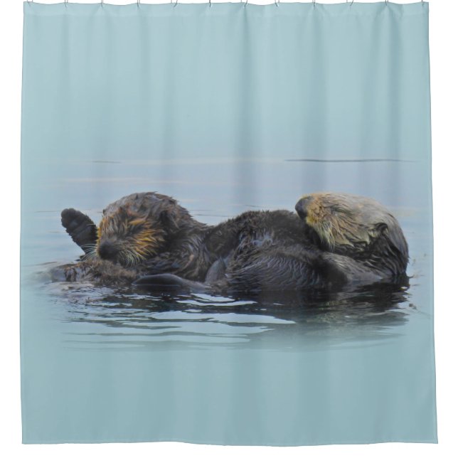Mama Sea Otter and Her Babe, Shower Curtain (Front)