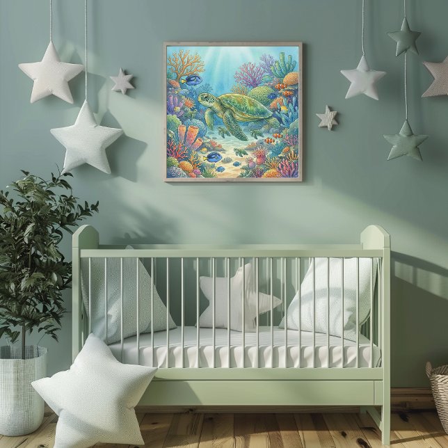 Mama Sea Turtle and Hatchlings Nursery Poster (Creator Uploaded)