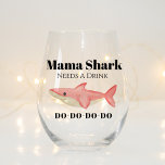 Mama Shark Needs A Drink Do Do Funny Gift For Mum Stemless Wine Glass<br><div class="desc">Treat the special mum in your life to a humourous and charming gift with our "Mama Shark Needs A Drink Do Do" Stemless Wine Glass! This funny and novelty glass is perfect for any mum who needs to unwind with a glass of wine after a busy day of parenting. Featuring...</div>