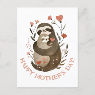 Mama Sloth& Baby Watercolor Happy Mother's Day Postcard