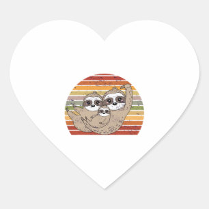 Mama sloth with cute baby sloth cute heart sticker