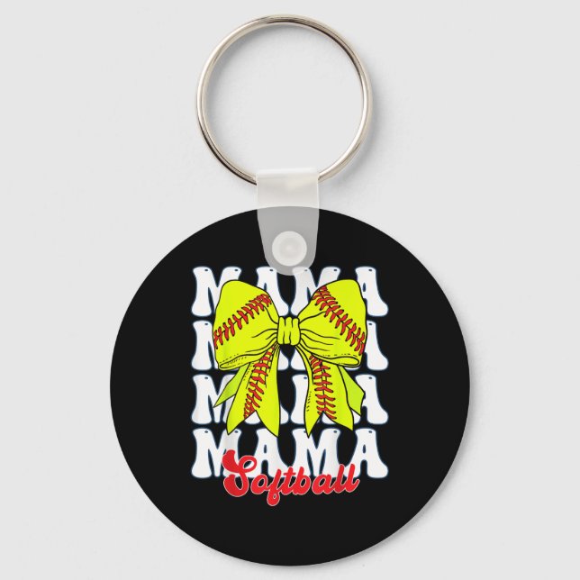 Mama Softball Coquette Bow Game Day Softball Mothe Key Ring (Front)