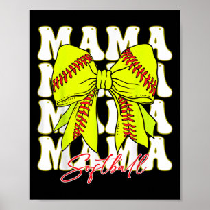 Mama Softball Coquette Bow Game Day Softball Mothe Poster
