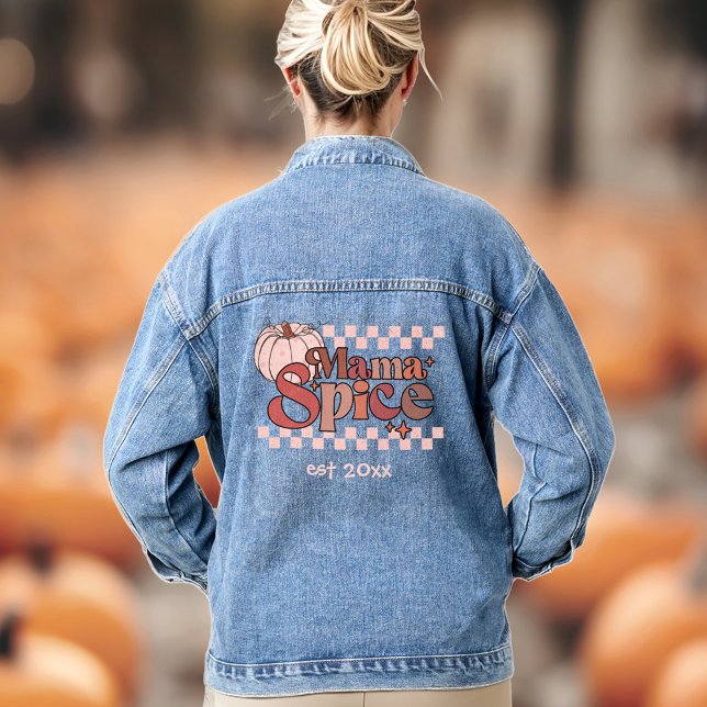 Mama Spice Fall Pumpkin Pink Retro Custom Name Denim Jacket (Mama Spice Fall Pumpkin Pink Retro Custom Name Denim Jacket)