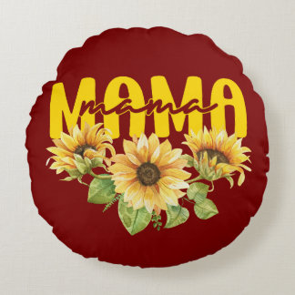 Mama Sunflower Sunshine - Cheerful Floral Design Round Cushion