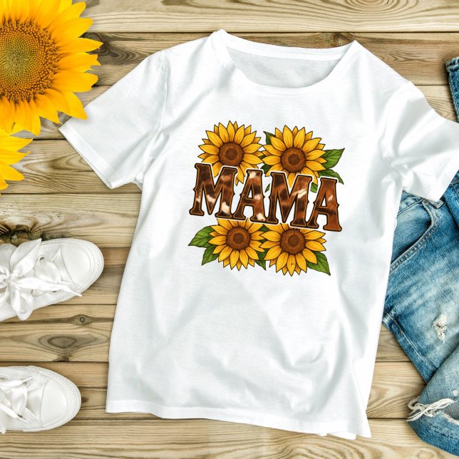 Mama Sunflowers Gift For Mum Mother's Day Trendy T-Shirt (Mama Sunflowers Rustic Country Cowhide Western T-shirt for Mom, Gift for Mom Mother's day gift)