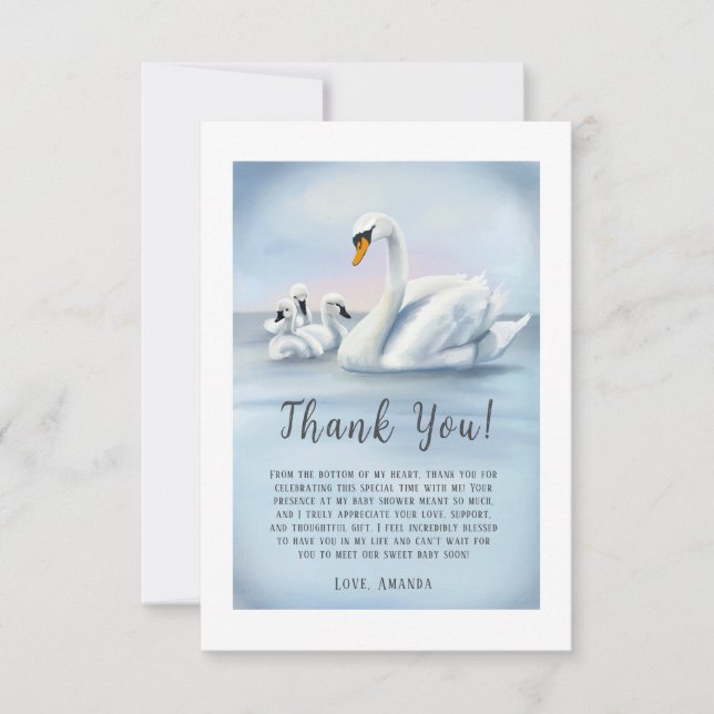 Mama Swan With Babies Baby Shower Thank You Card (Front)
