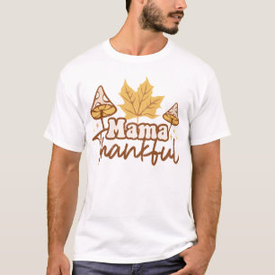 Mama Thankful Pumpkin Halloween Groovy Fall Season T-Shirt