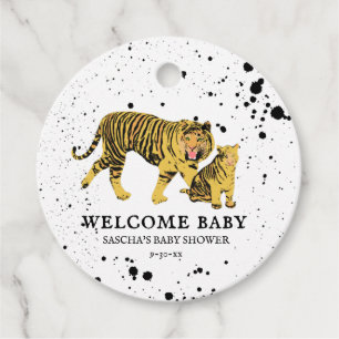 Mama Tiger Paint Splatter Neutral Baby Shower Favour Tags