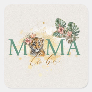 Mama To Be Tiger Animal Wild Jungle Pregnancy Square Sticker