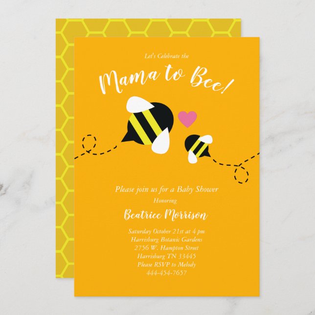 Mama to Bee Baby Shower Gender Neutral Invitation (Front/Back)