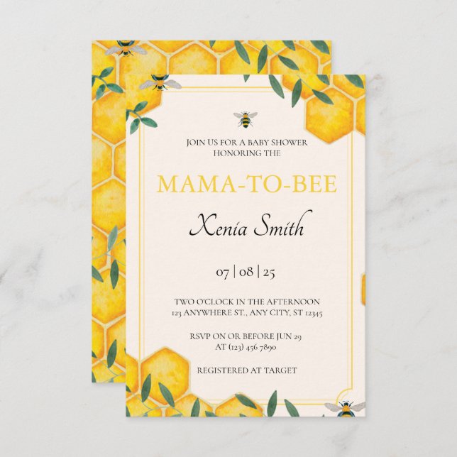 Mama-to-bee baby shower invitation (Front/Back)