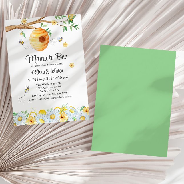 "Mama to Bee" Baby Shower Invitation ("Mama to Bee" Baby Shower Invitation on a sunny white dry palm leaf.)