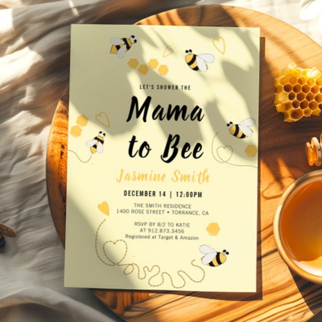 Mama to Bee Black Yellow Honey Baby Shower Invitation (Creator Uploaded)