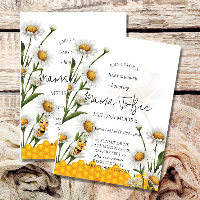Mama To Bee Bumblebee Daisy Flower Invitation (Creator Uploaded)