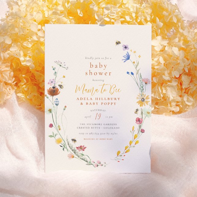 Mama To Bee Delicate Wildflower Boho Baby Shower Invitation (Creator Uploaded)