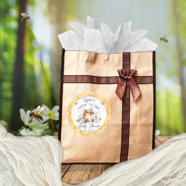 Mama to Bee Flowers and Bees Honey Baby Shower Classic Round Sticker (Creator Uploaded)