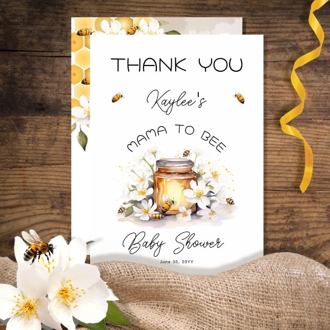 Mama to Bee Flowers and Bees Honey Baby Shower Thank You Card (Creator Uploaded)
