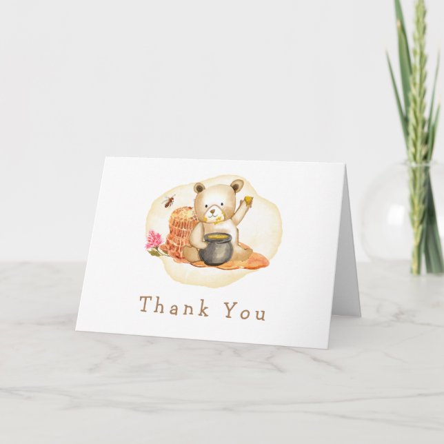 Mama To Bee Teddy Bear Honeycomb Baby Shower  Thank You Card (Front)