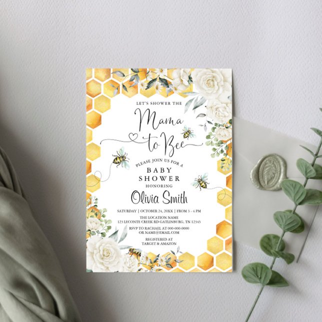 Mama to Bee White Floral Baby Shower Invitation (Creator Uploaded)
