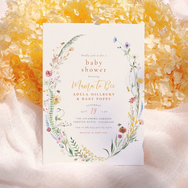 Mama To Bee Wildflower Boho Chic Baby Girl Shower Invitation (Creator Uploaded)