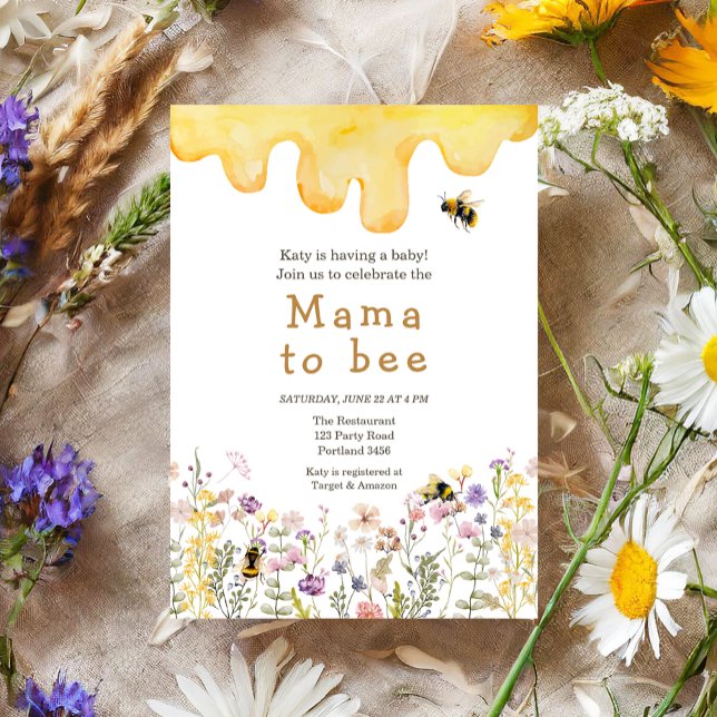 Mama to Bee Wildflower Boho Mummy Baby Shower Invitation (Creator Uploaded)