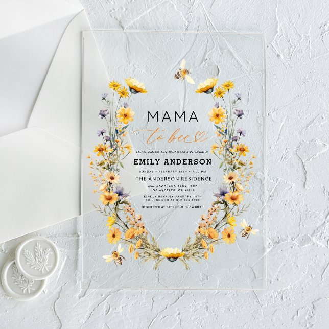 Mama to Bee Wildflower Gender Neutral Baby Shower Acrylic Invitations (Creator Uploaded)