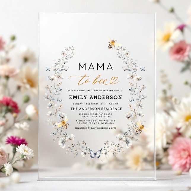 Mama to Bee Wildflower Gender Neutral Baby Shower Acrylic Invitations (Creator Uploaded)