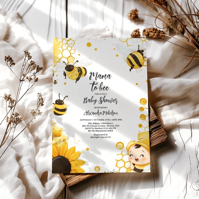 Mama to Bee Wildflower Honeybee Mummy Baby Shower Invitation (Creator Uploaded)