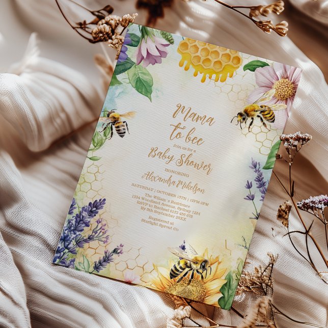 Mama to Bee Wildflower Honeybee Mummy Baby Shower Invitation (Creator Uploaded)