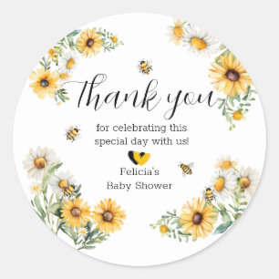 Mama to Bee Yellow flowers Bumblebee Baby Shower  Classic Round Sticker