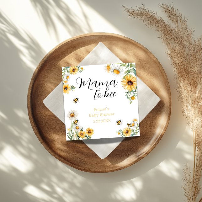 Mama to Bee Yellow flowers Bumblebee Baby Shower Napkin (Creator Uploaded)