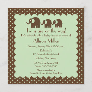 Mama & Twins Elephant Baby Shower Invitation