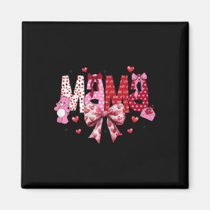 Mama Valentine's Day Groovy Coquette Bow Heart Val Magnet
