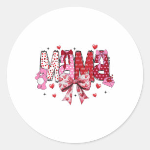 Mama Valentines Day Groovy Coquette Bow Heart Vale Classic Round Sticker
