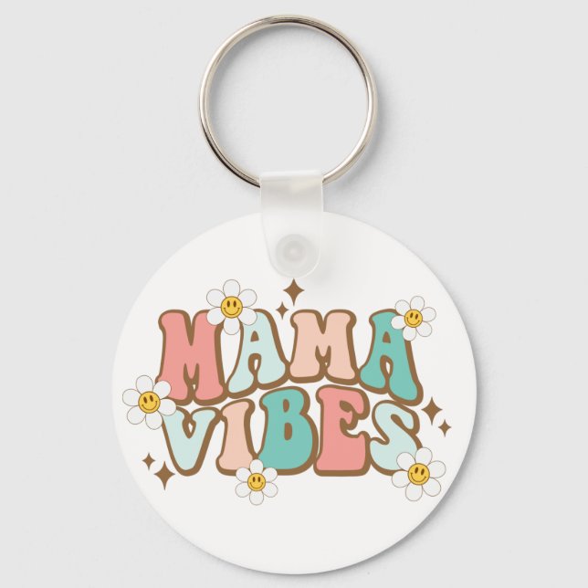 Mama Vibes with Daisies Keychain (Front)