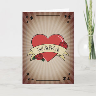 Mama Vintage Heart Rose Tattoo Mother's Day Card
