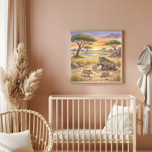 Mama Warthog and Piglets Nursery Poster